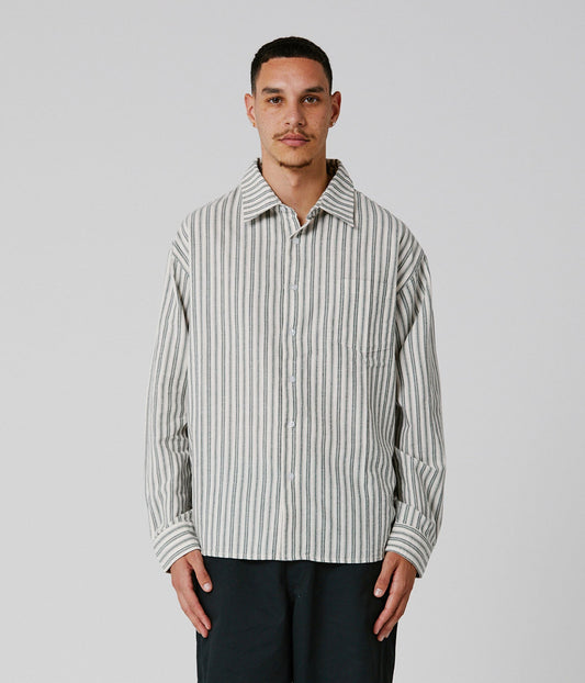 REYNOLDS STRIPED LS SHIRT // BONE GREEN