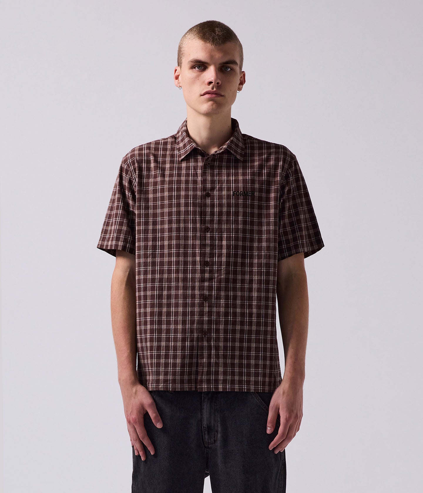 VIVAN CHECK SS SHIRT // BROWN