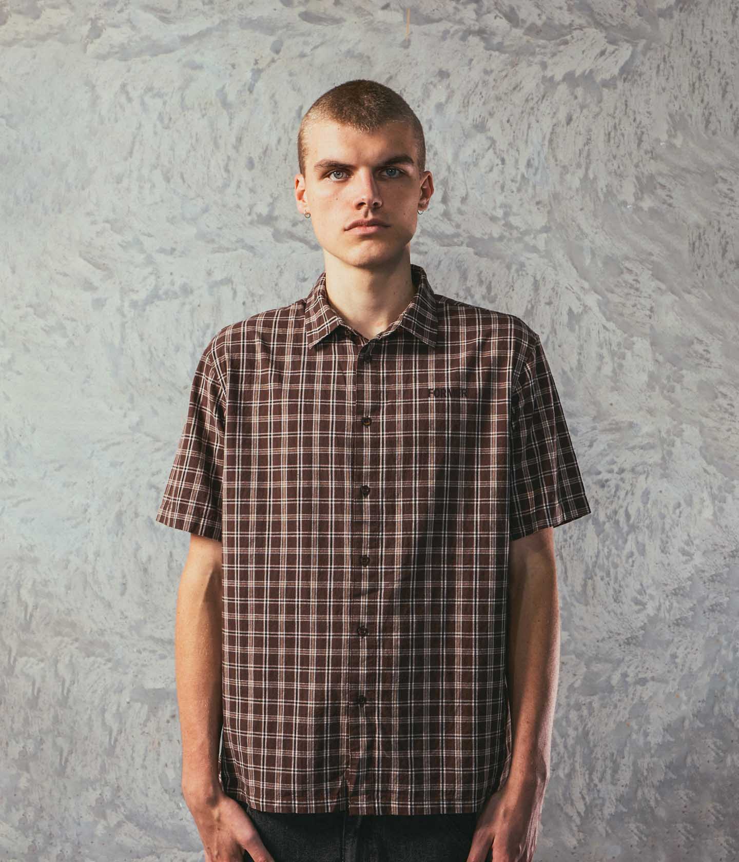 VIVAN CHECK SS SHIRT // BROWN