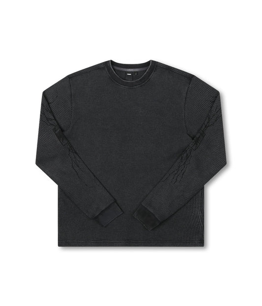 SCRAWL LS WAFFLE T-SHIRT // WASHED BLACK