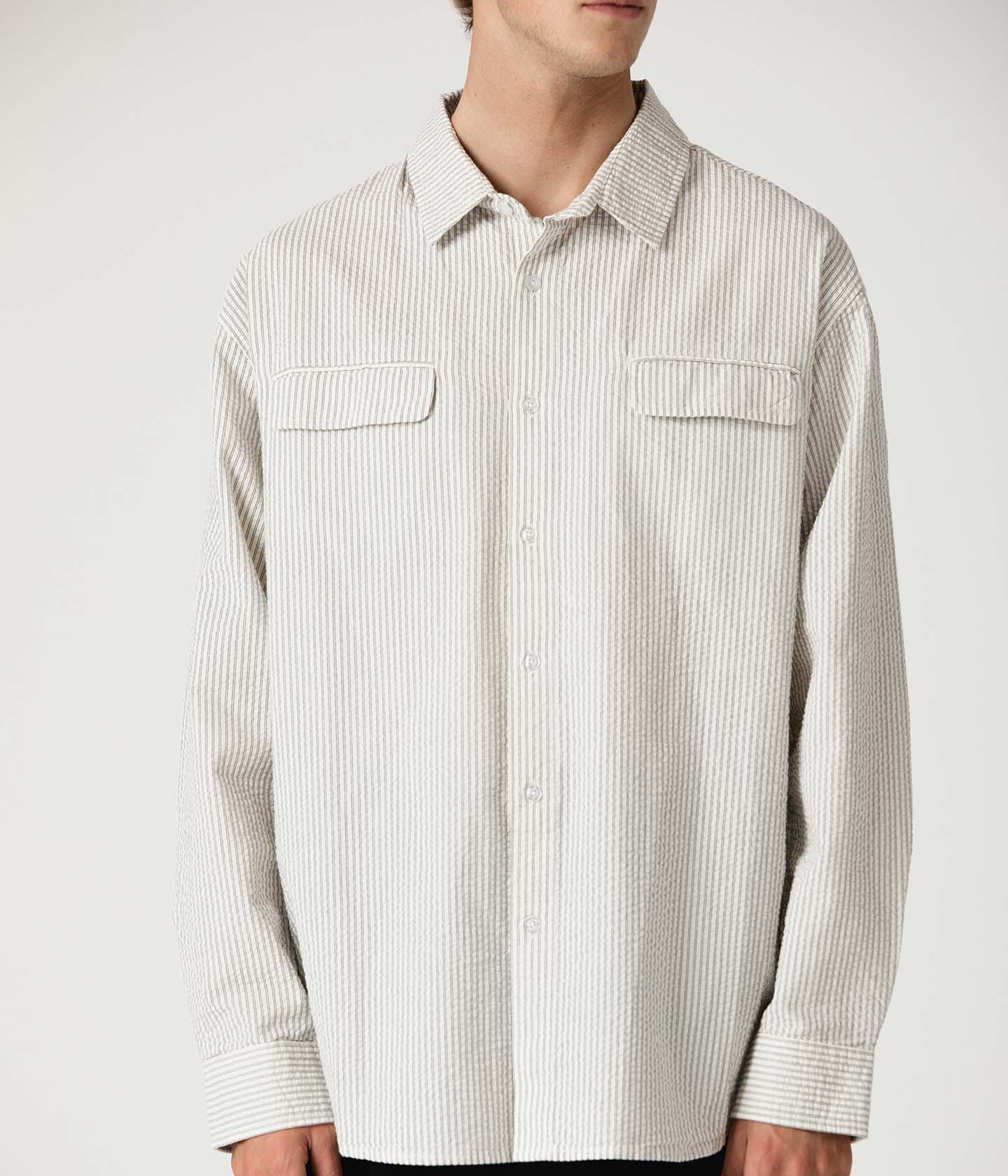 BROADCAST SEERSUCKER LS SHIRT // BONE BLACK